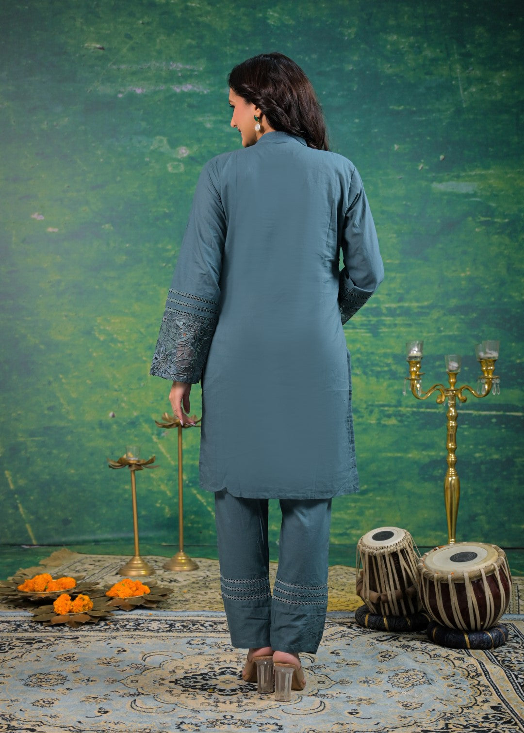 Gaurisha Teal Cut Work Co-ord Set