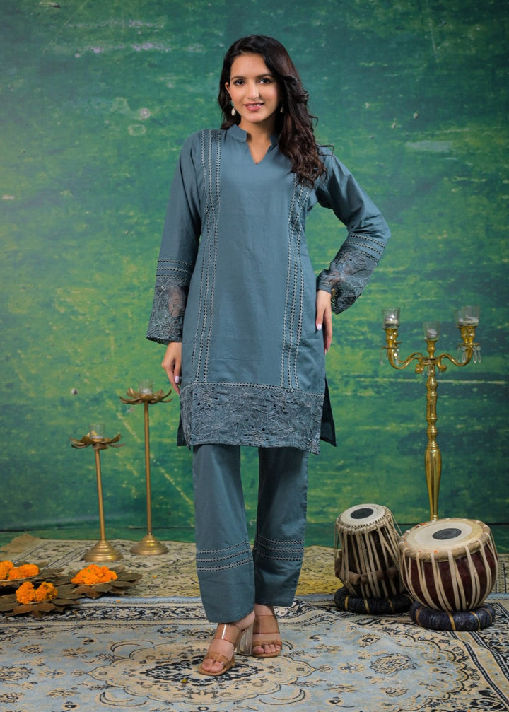 Gaurisha Teal Cut Work Co-ord Set