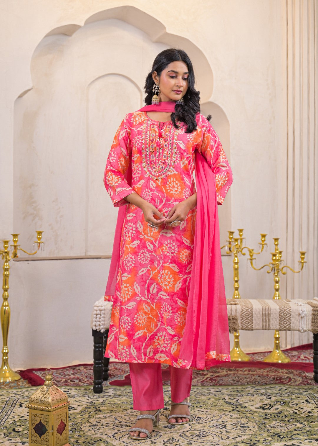 Shanti Rouge Printed Work Suit Set