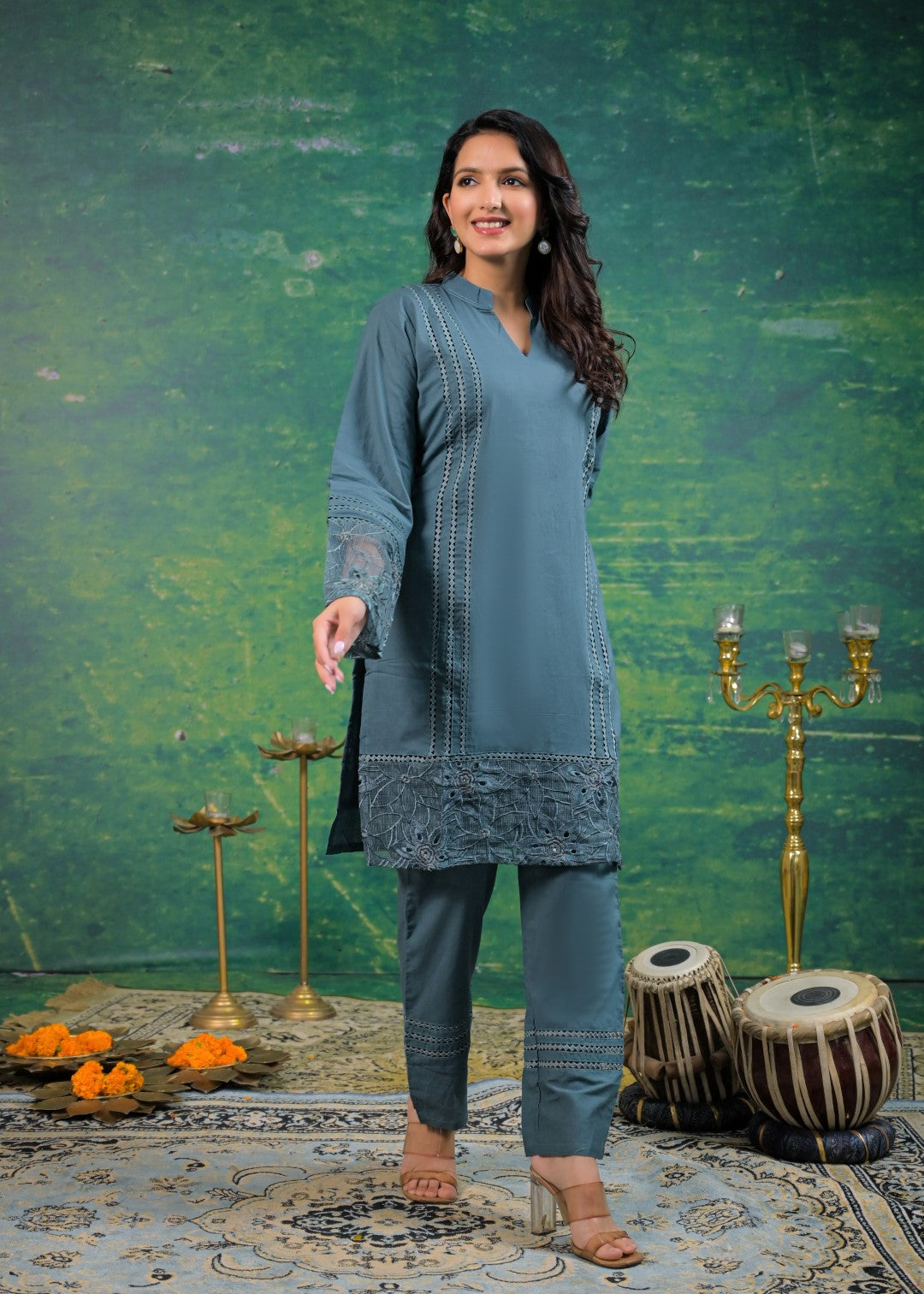 Gaurisha Teal Cut Work Co-ord Set