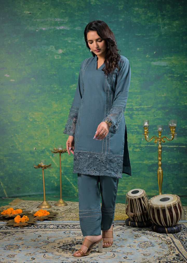 Gaurisha Teal Cut Work Co-ord Set