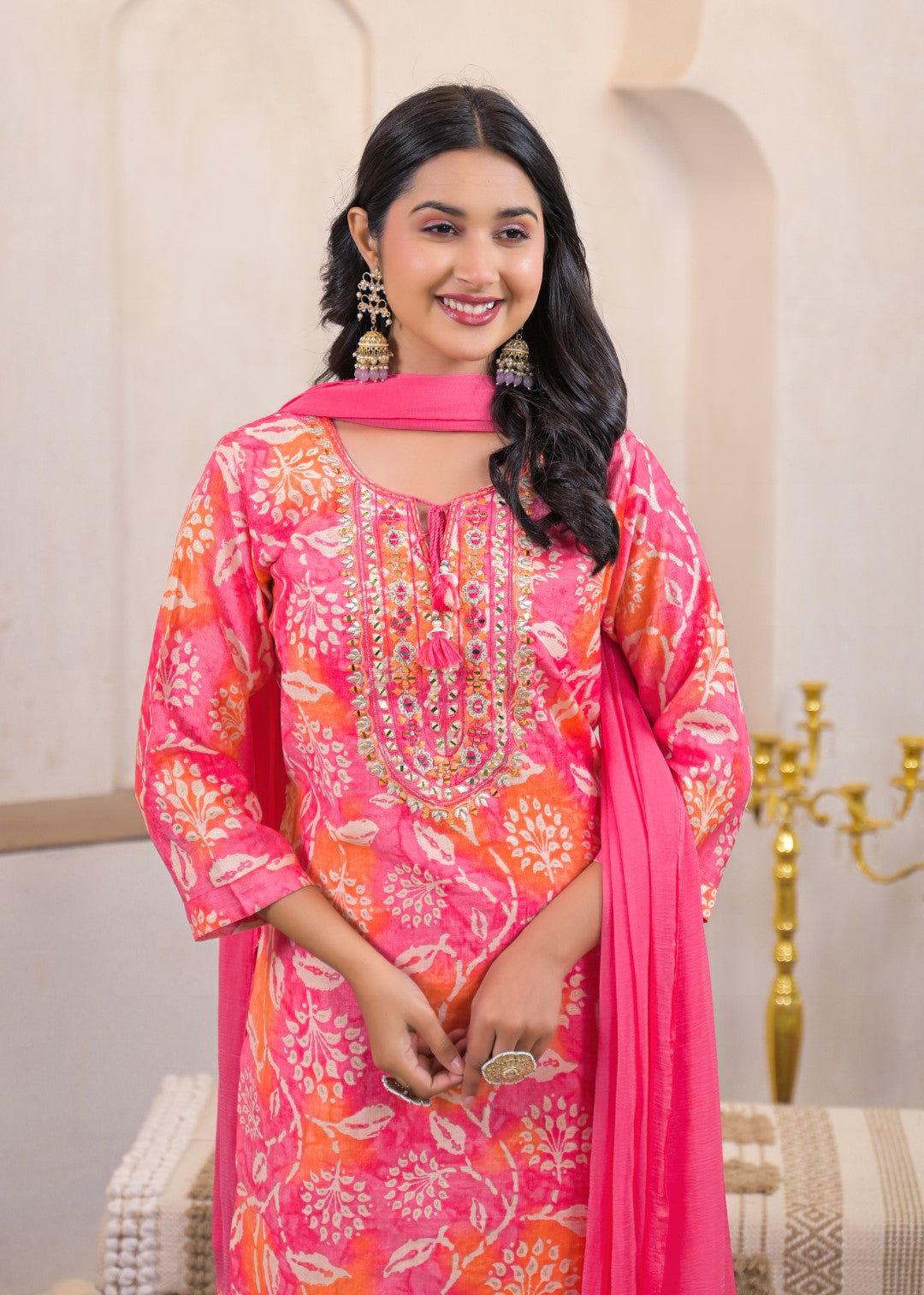 Shanti Rouge Printed Work Suit Set