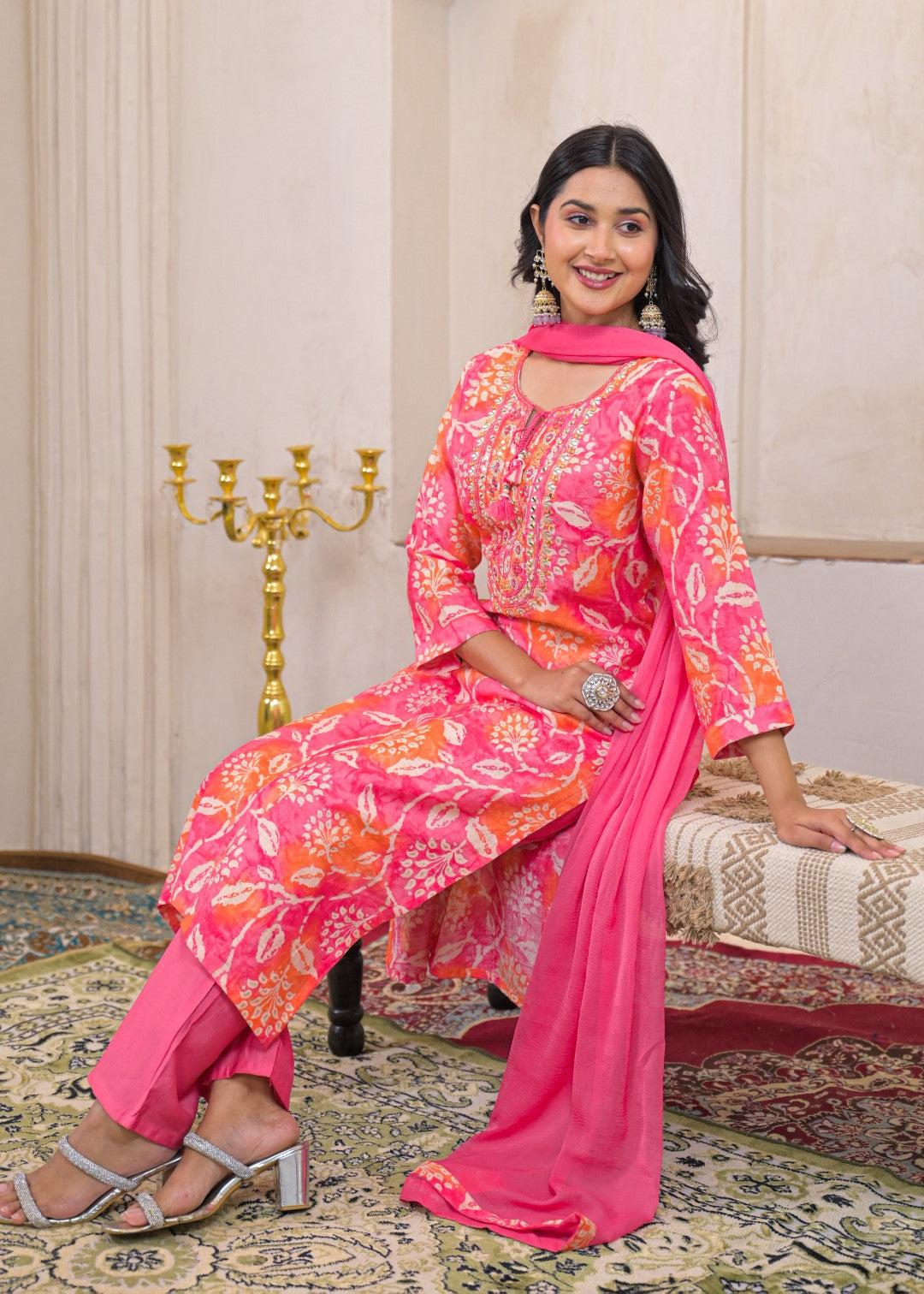 Shanti Rouge Printed Work Suit Set