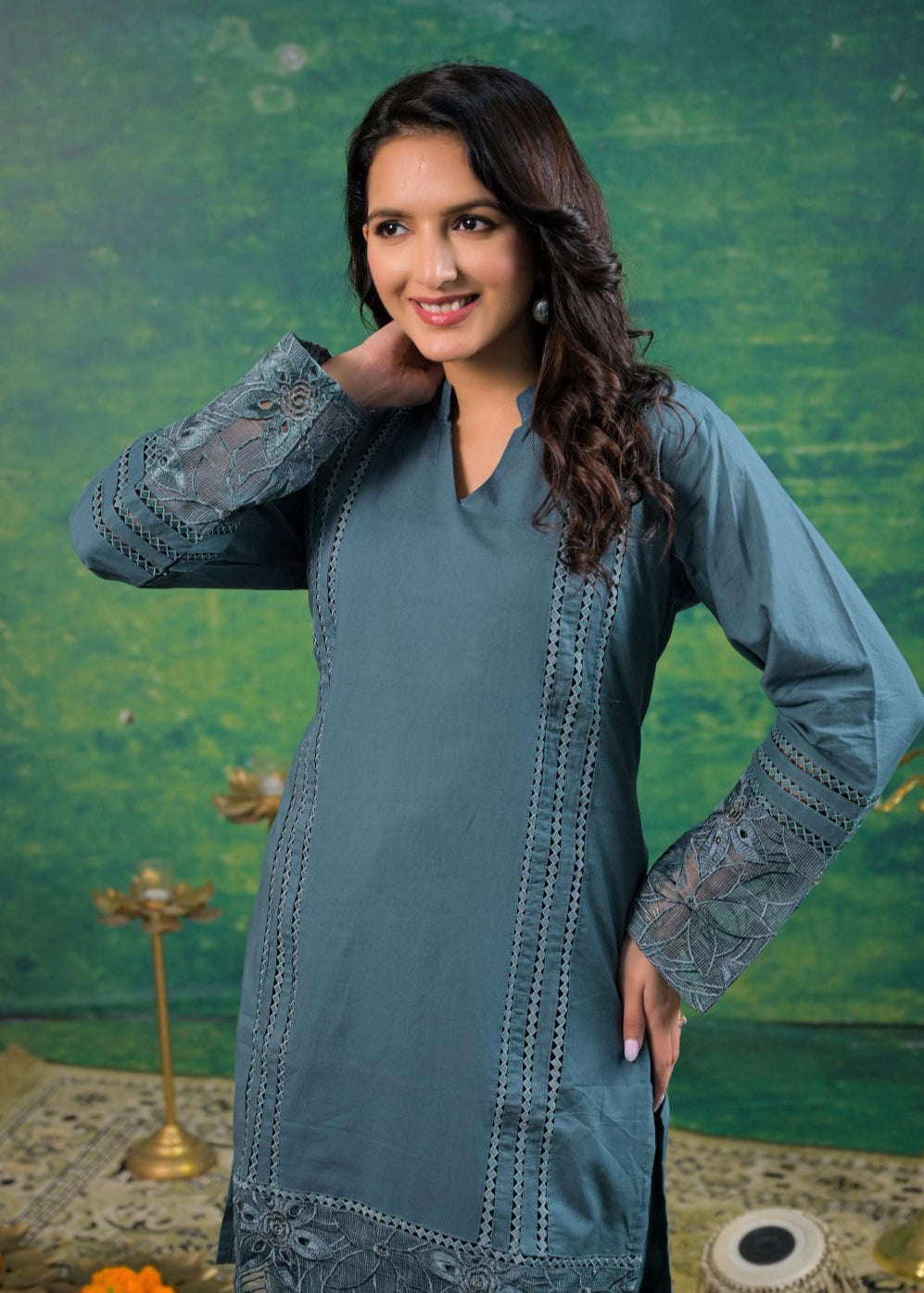 Gaurisha Teal Cut Work Co-ord Set