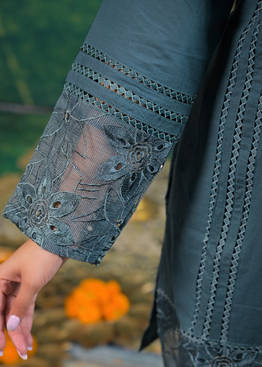 Gaurisha Teal Cut Work Co-ord Set