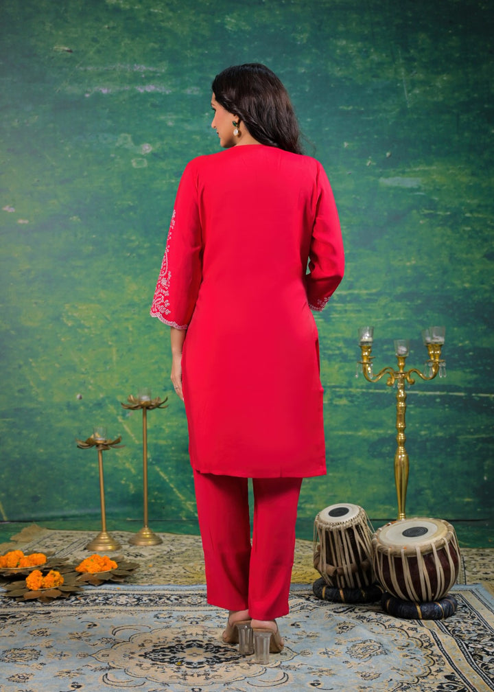 Ivy Carmine Embroidered Co-ord Set