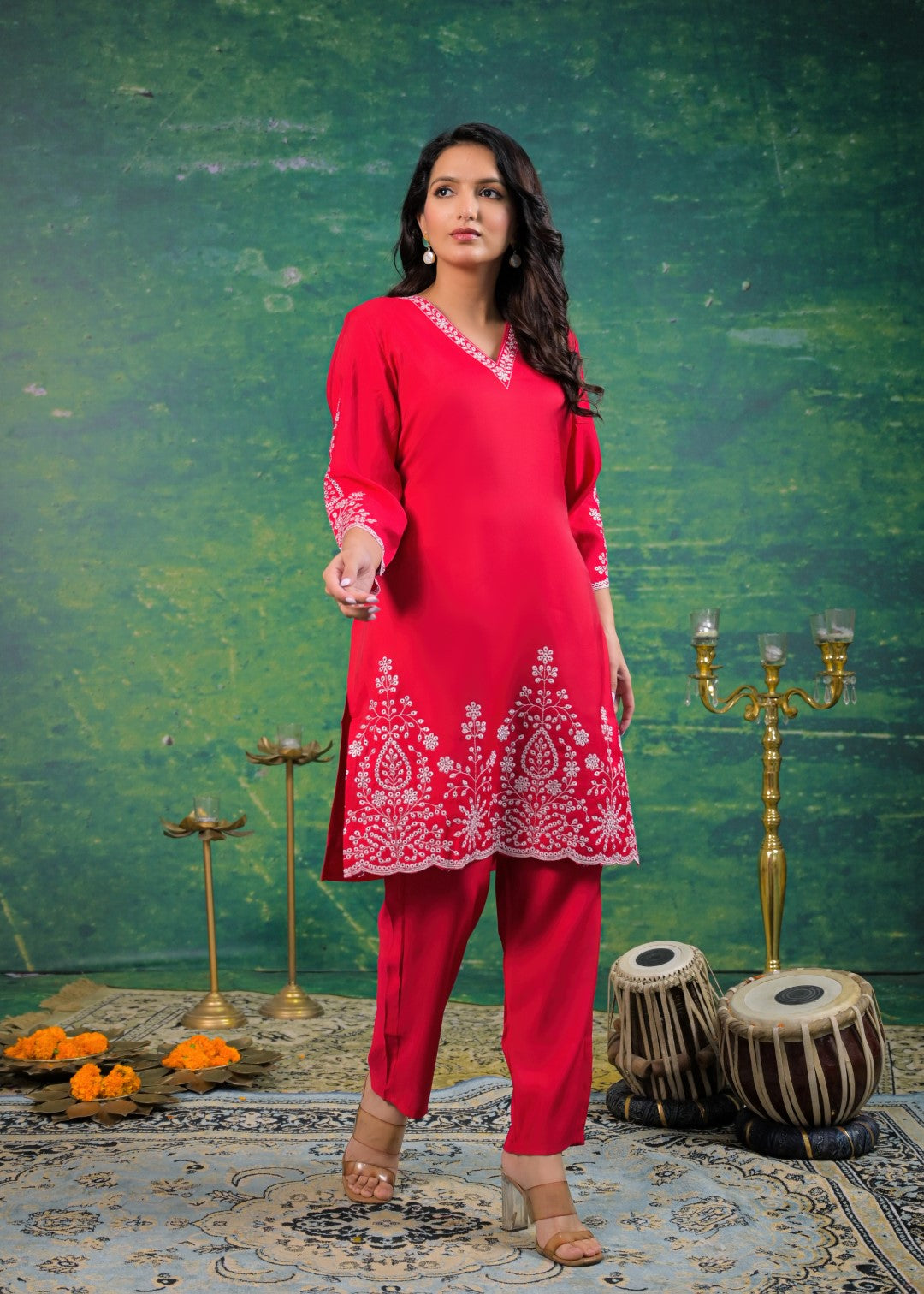 Ivy Carmine Embroidered Co-ord Set