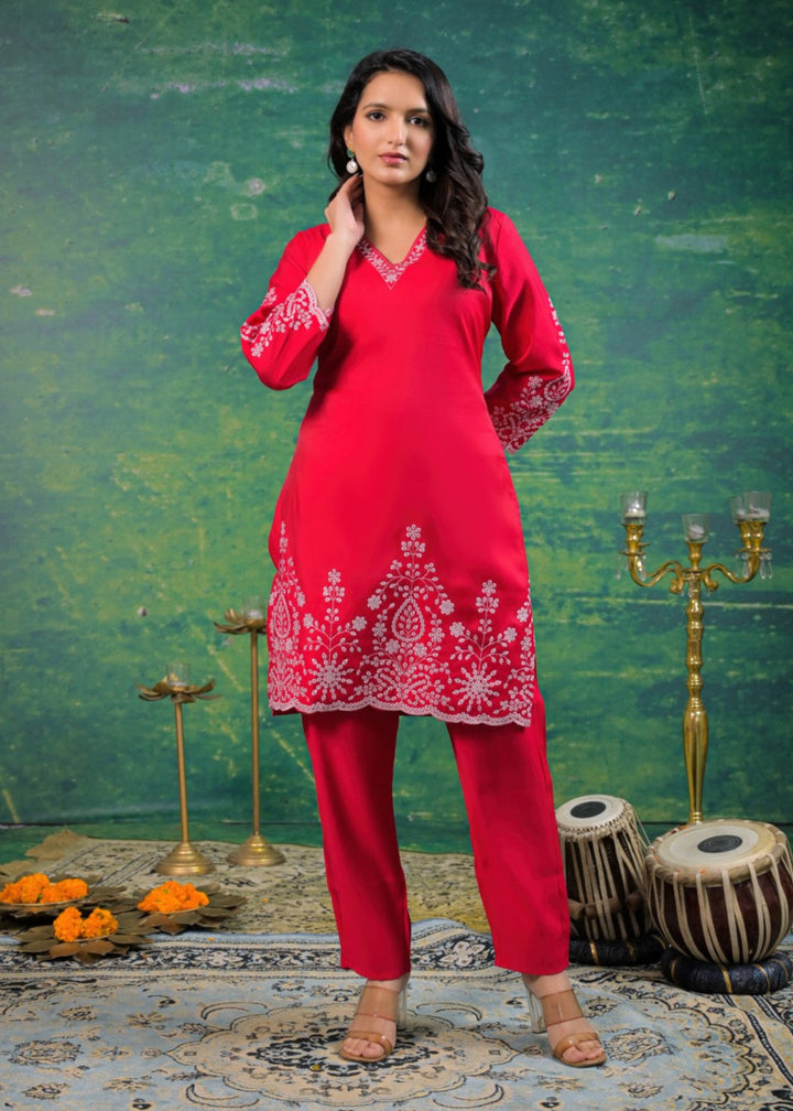 Ivy Carmine Embroidered Co-ord Set