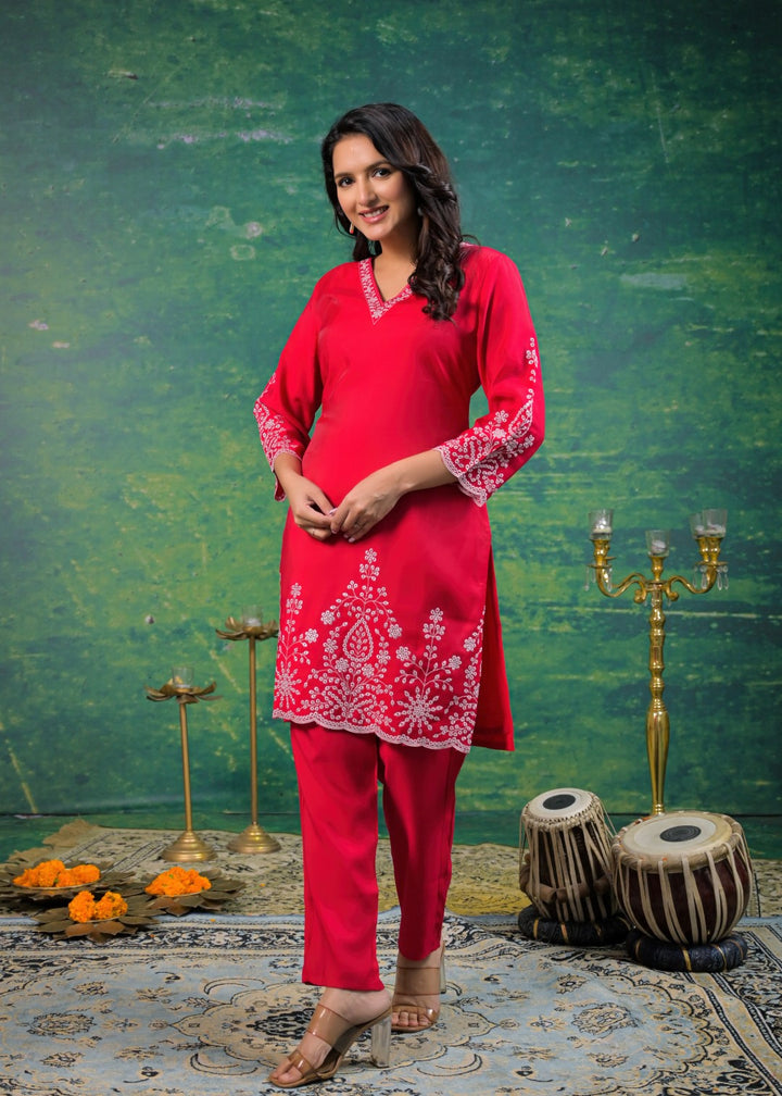 Ivy Carmine Embroidered Co-ord Set