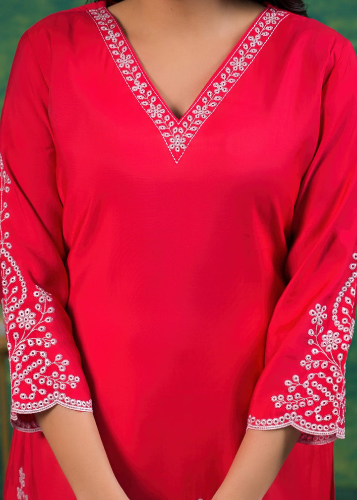 Ivy Carmine Embroidered Co-ord Set