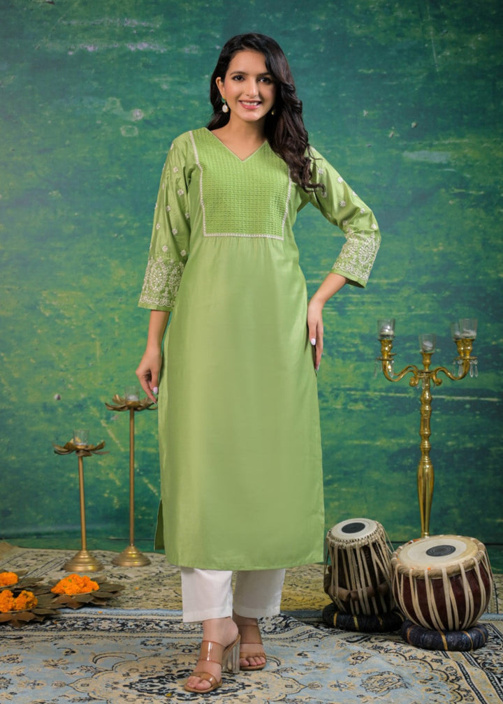 Sarvari Celery Embroidered Kurti