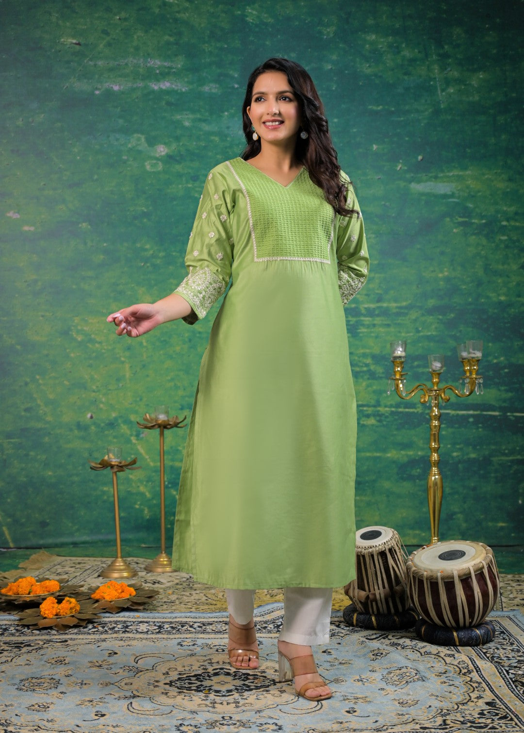 Sarvari Celery Embroidered Kurti