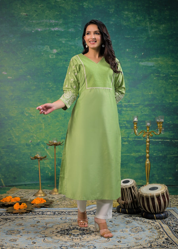 Sarvari Celery Embroidered Kurti