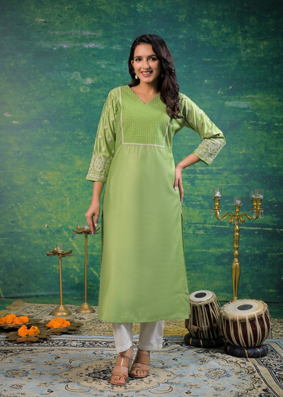 Sarvari Celery Embroidered Kurti