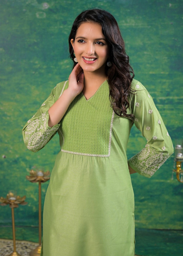 Sarvari Celery Embroidered Kurti