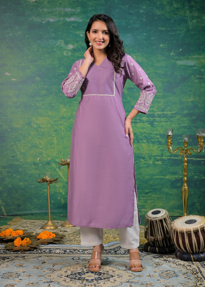 Sarvari Lavender Embroidered Kurti