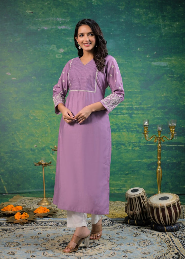 Sarvari Lavender Embroidered Kurti
