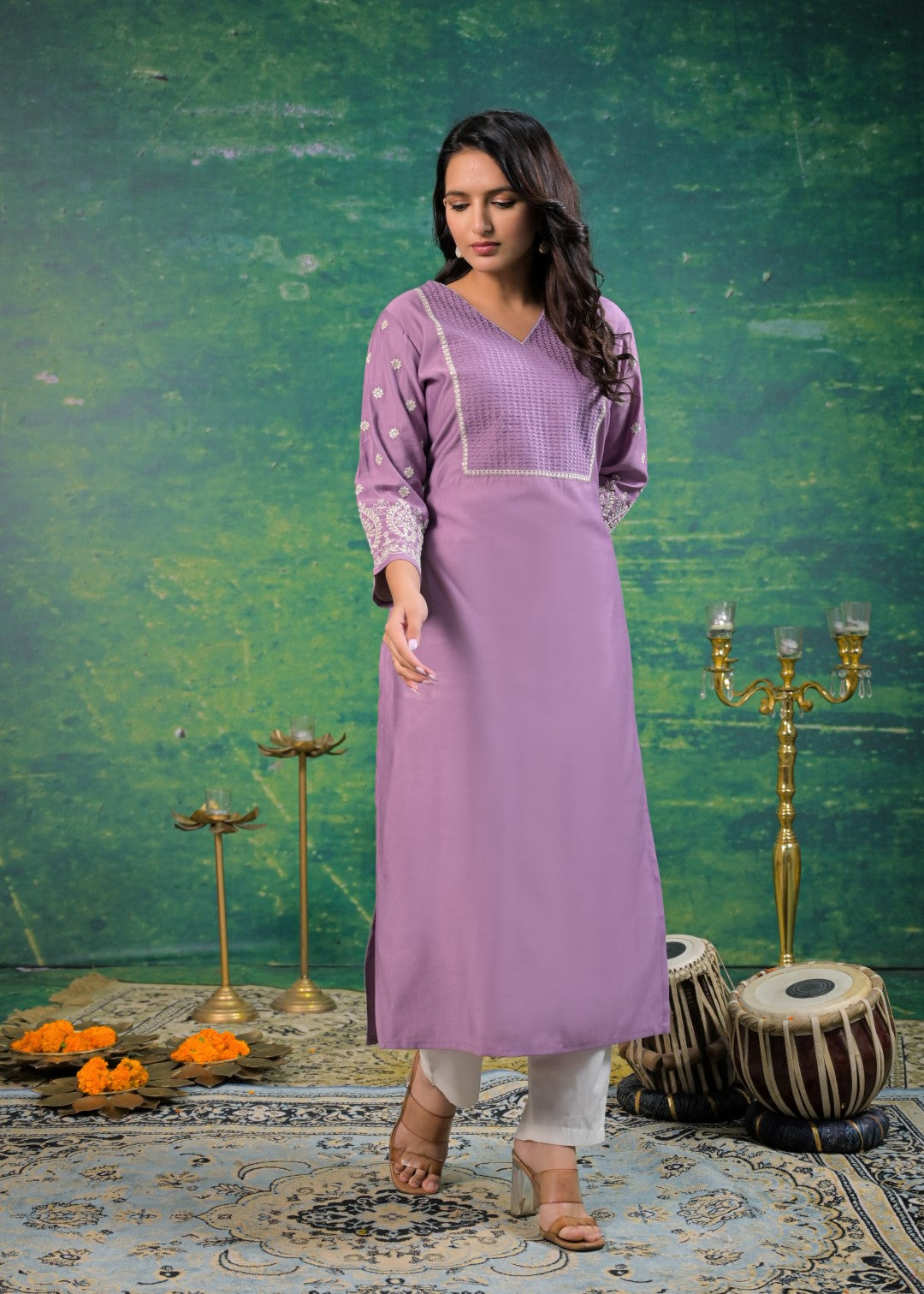 Sarvari Lavender Embroidered Kurti