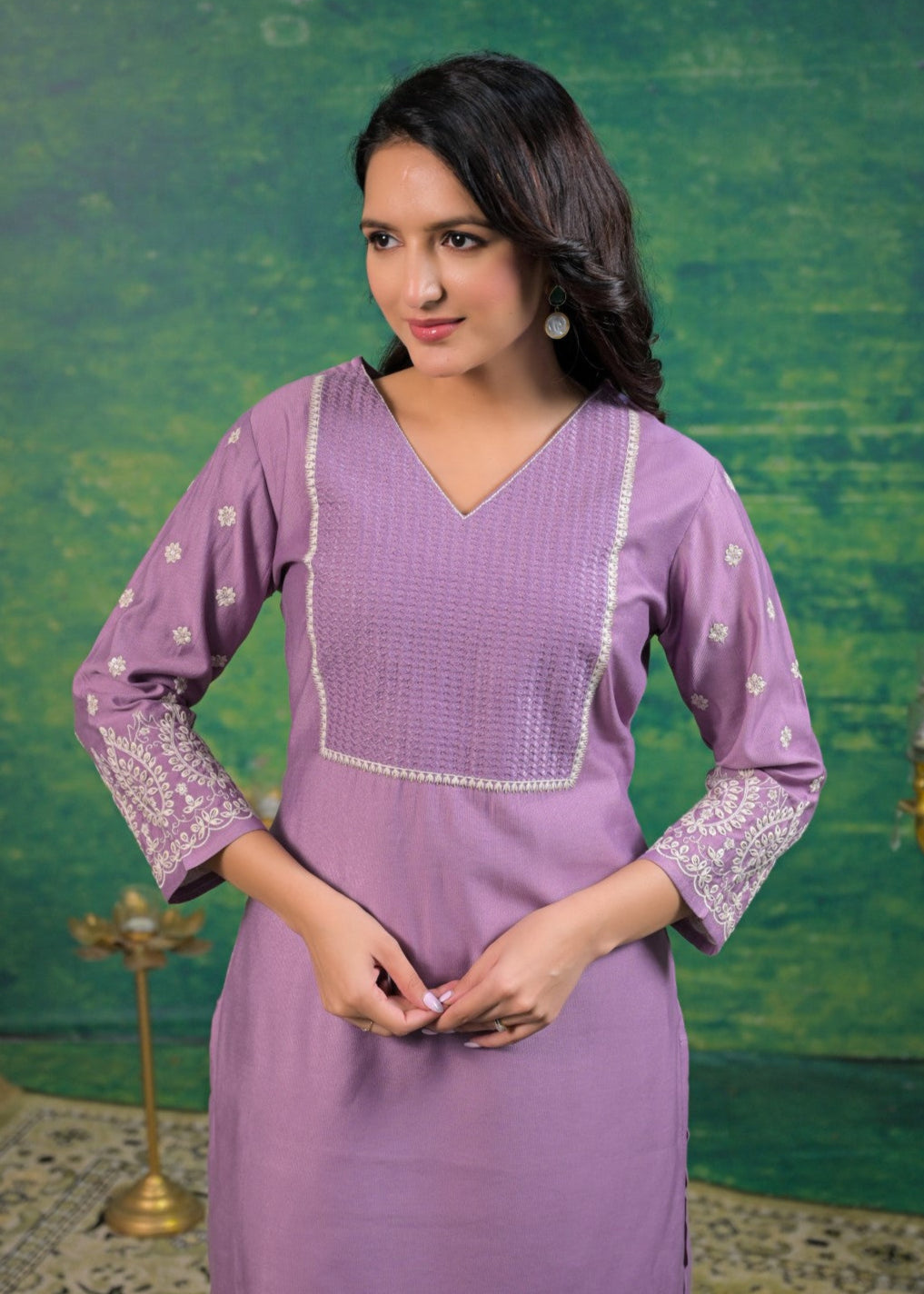 Sarvari Lavender Embroidered Kurti