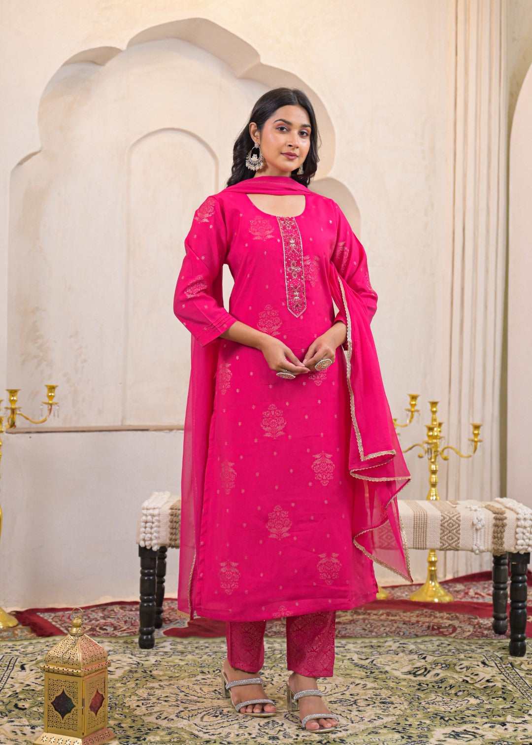 Shanti Raspberry Work Suit Set