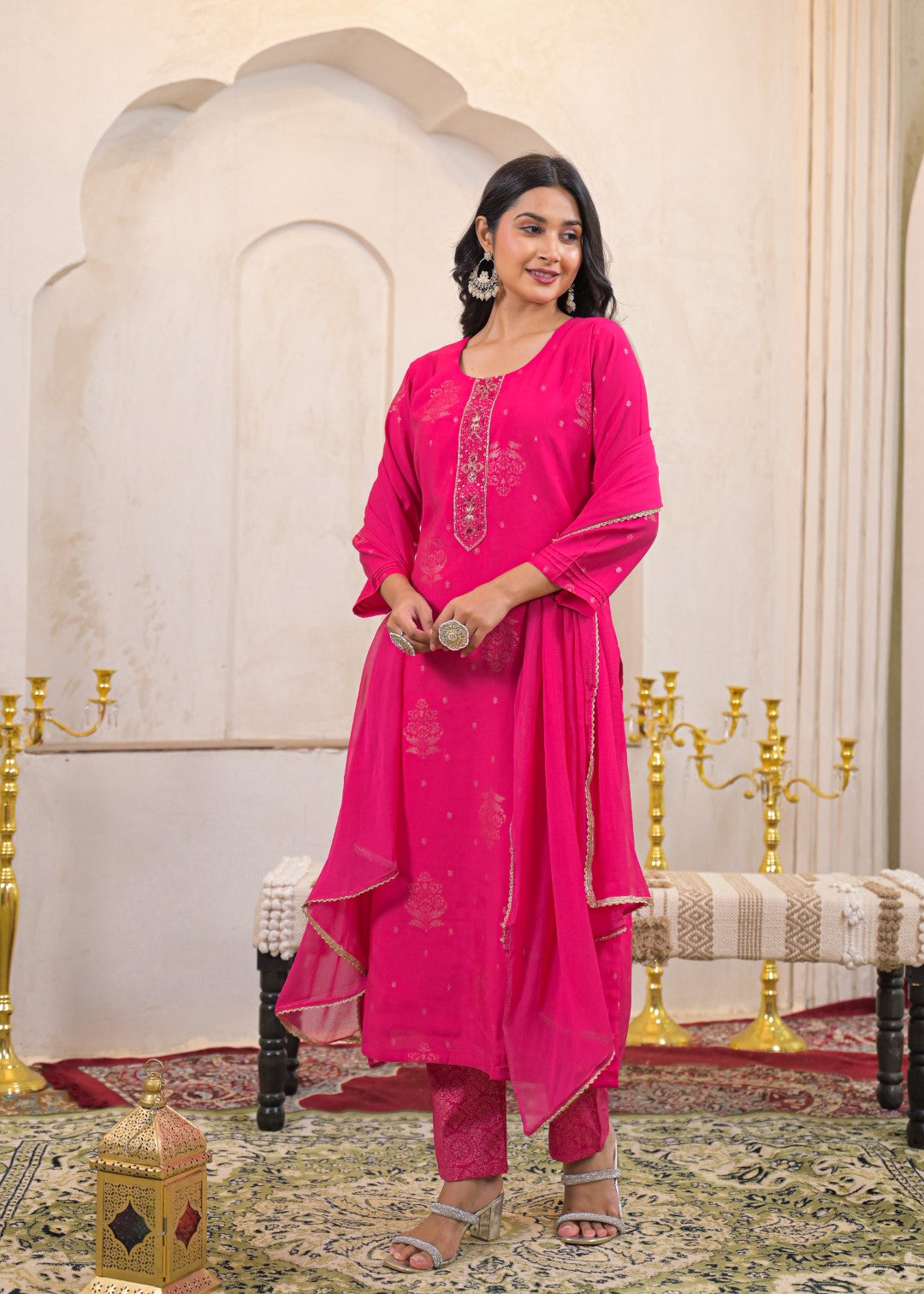 Shanti Raspberry Work Suit Set