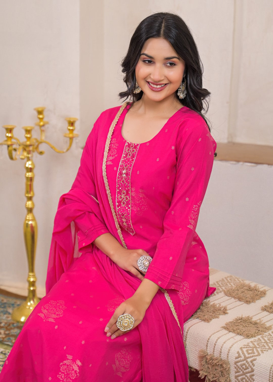 Shanti Raspberry Work Suit Set