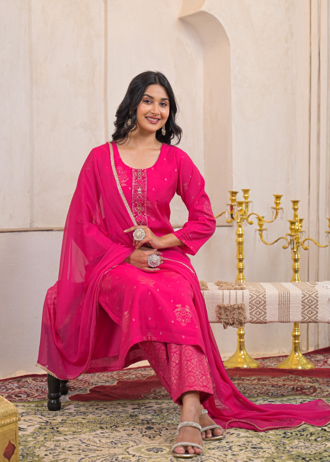 Shanti Raspberry Work Suit Set