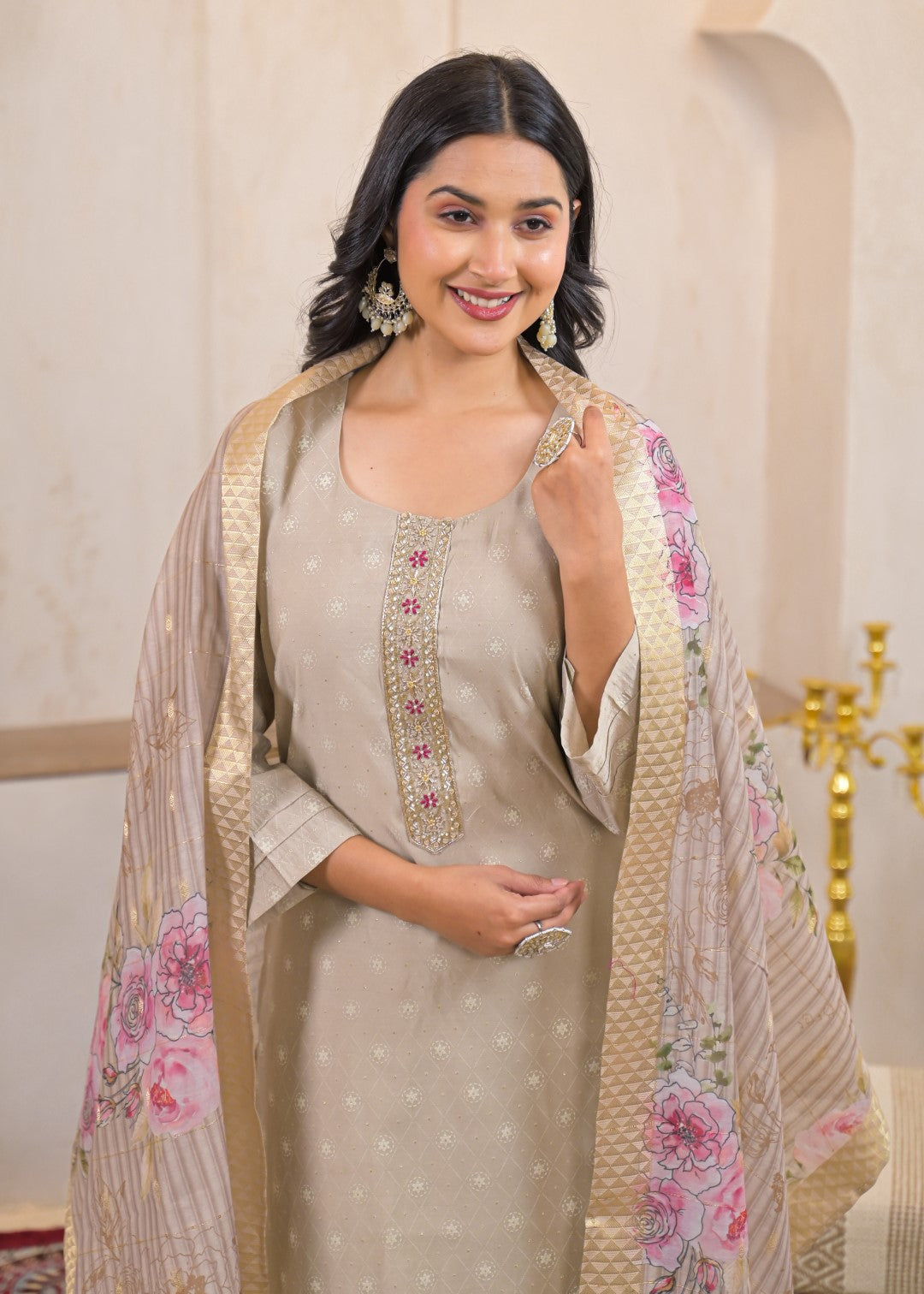 Shanti Nickel Printed Work Suit Set