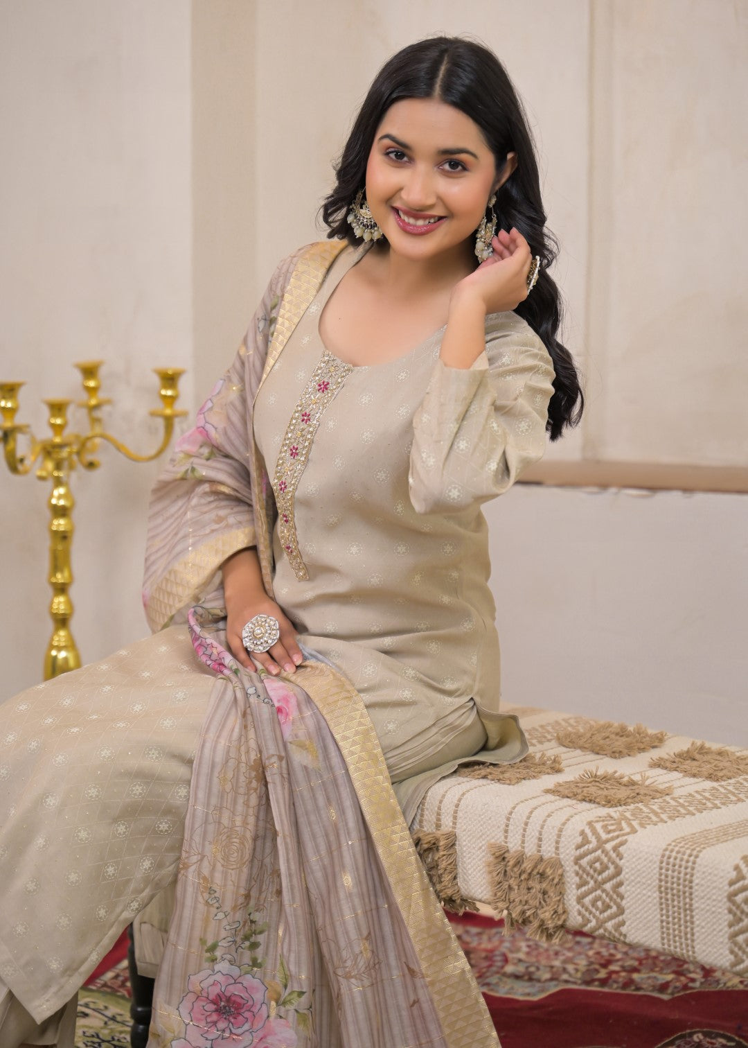 Shanti Nickel Printed Work Suit Set