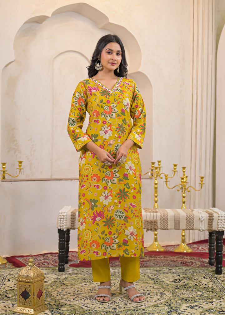 Shanti Canary Printed Work Suit Set