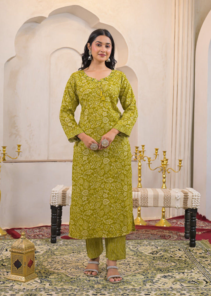 Shanti Mossy Printed Work Suit Set