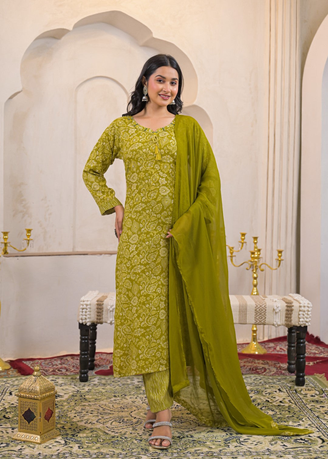 Shanti Mossy Printed Work Suit Set