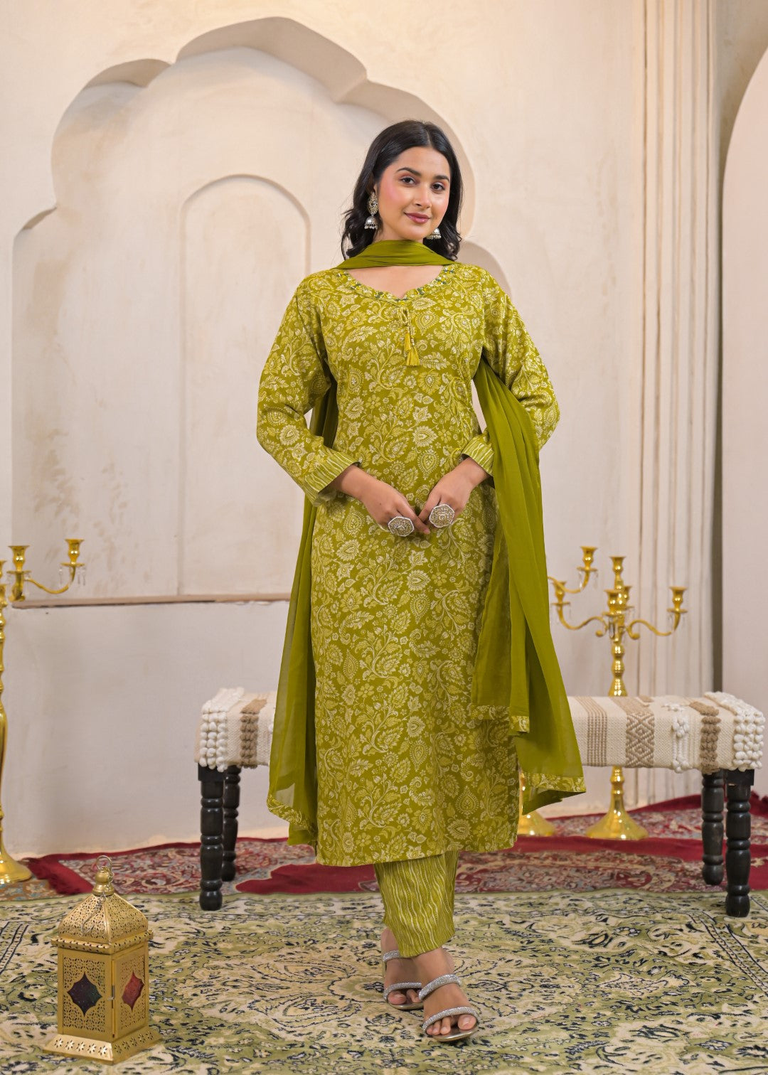 Shanti Mossy Printed Work Suit Set