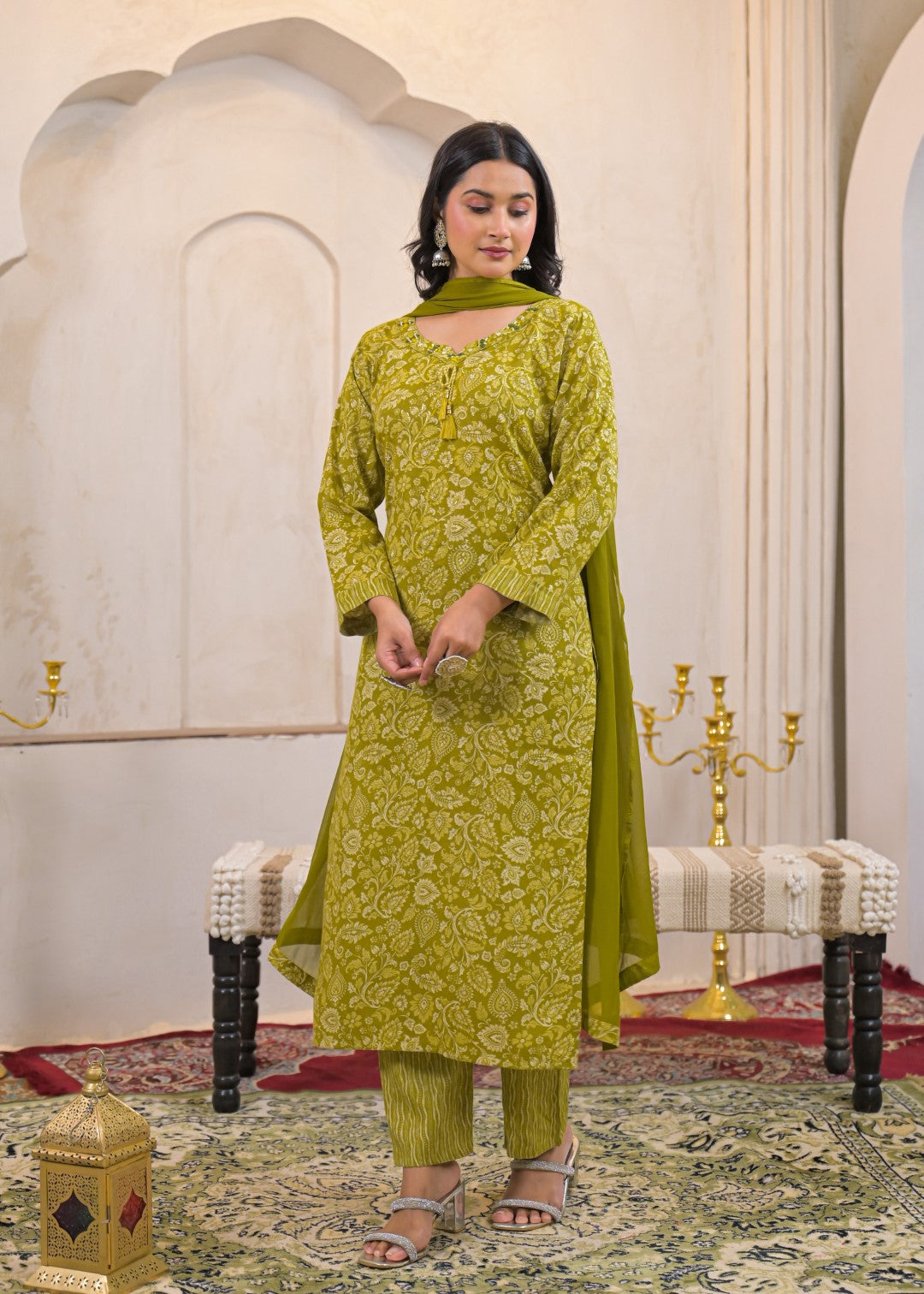 Shanti Mossy Printed Work Suit Set