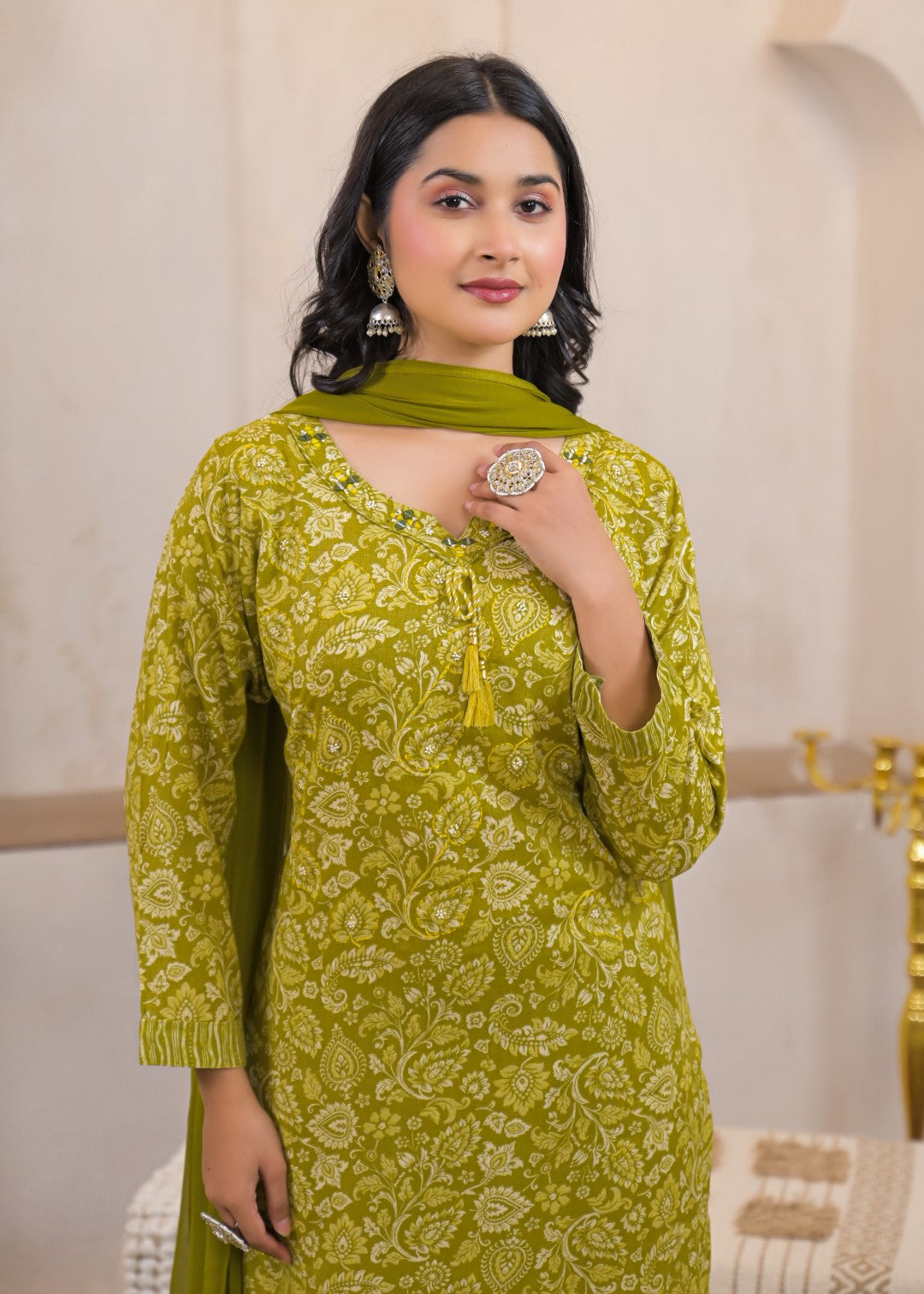 Shanti Mossy Printed Work Suit Set