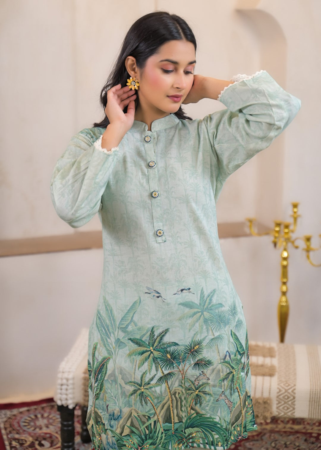 Shanti Minty Printed Work Co-ord Set