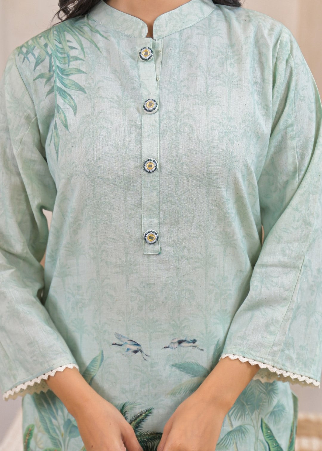 Shanti Minty Printed Work Co-ord Set