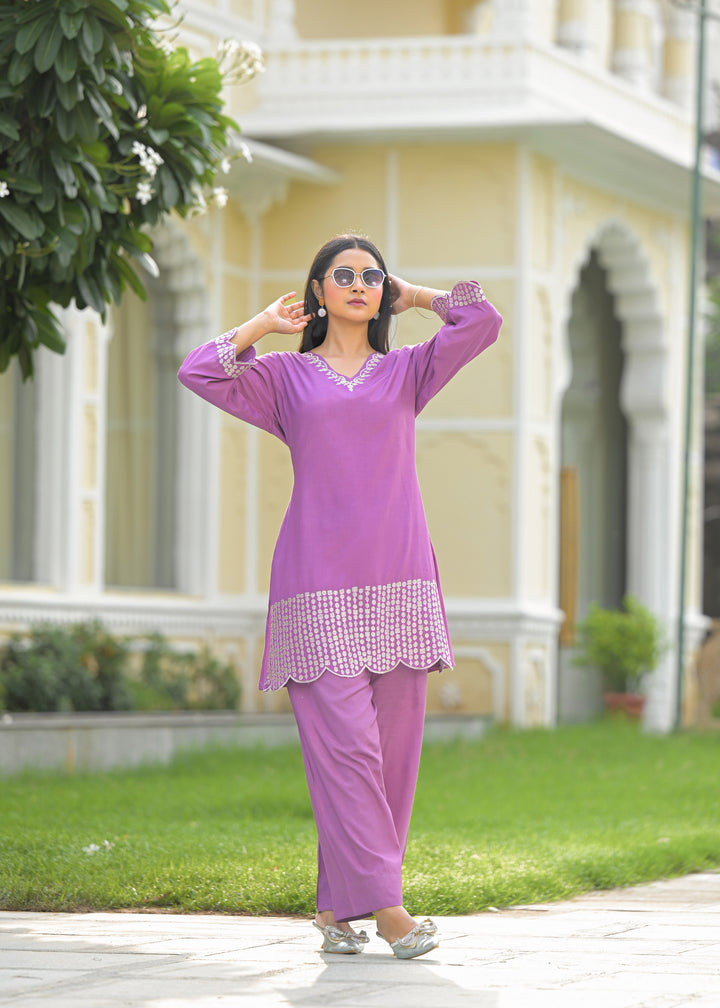 Tina Grape Embroidered Co-ord Set