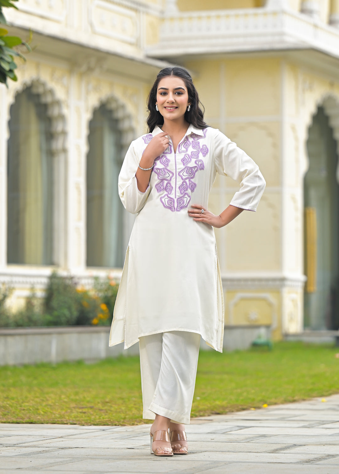 Bela Lavender Embroidered Kurta Pant Set