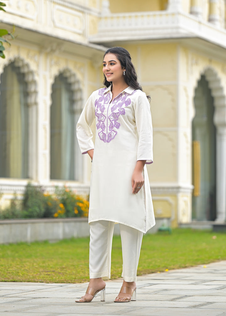Bela Lavender Embroidered Kurta Pant Set