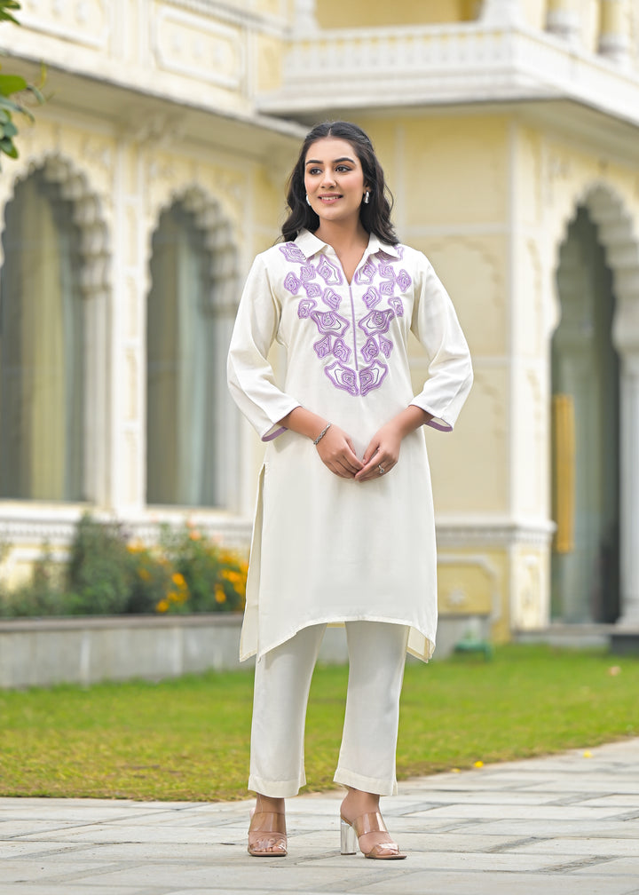 Bela Lavender Embroidered Kurta Pant Set