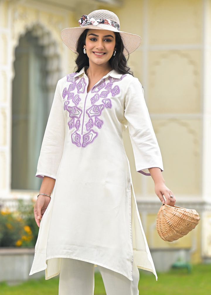 Bela Lavender Embroidered Kurta Pant Set