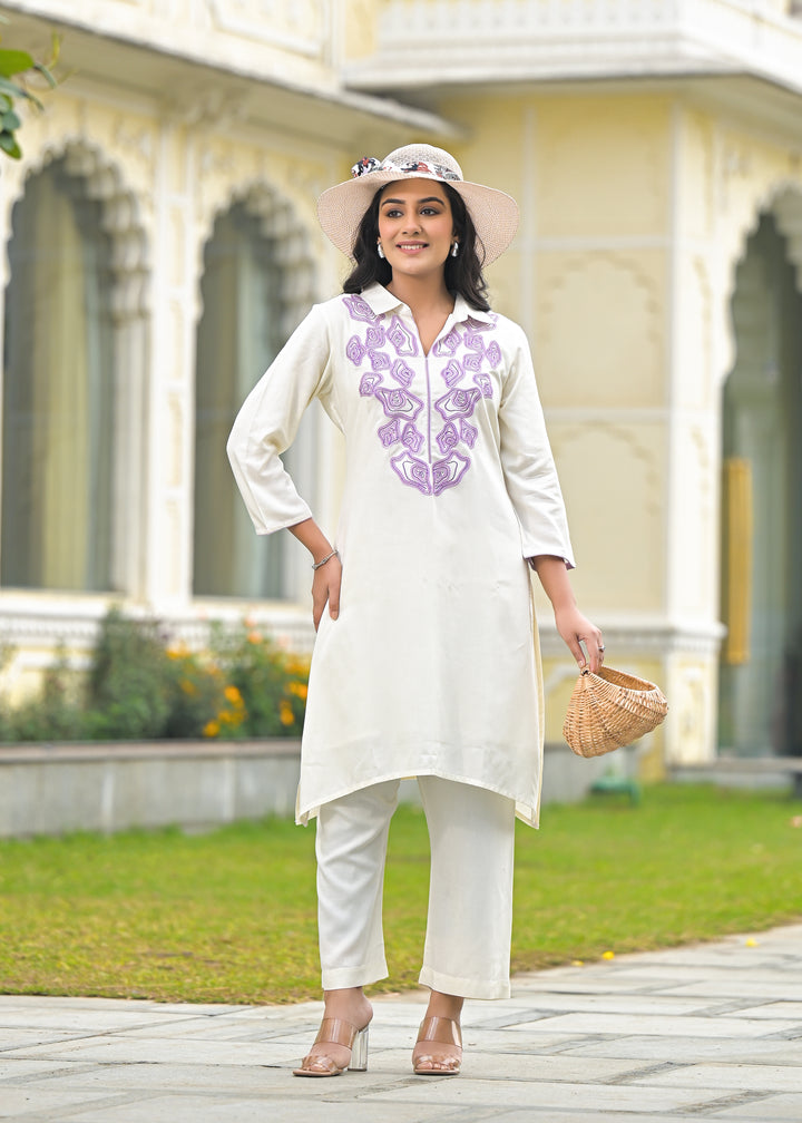 Bela Lavender Embroidered Kurta Pant Set