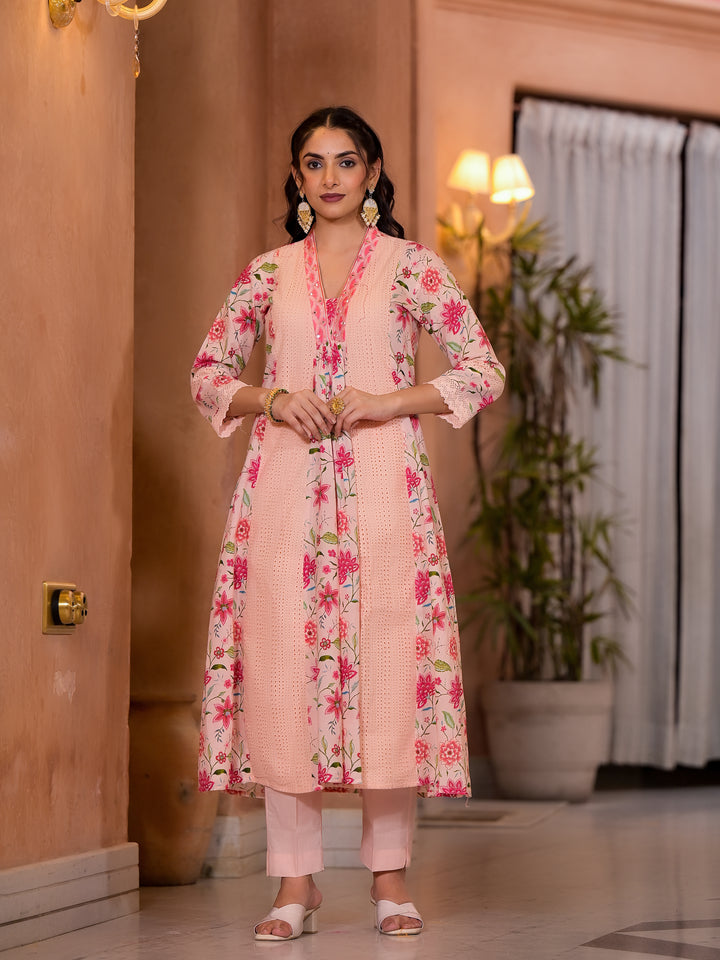 Diti Apricot Full Schiffli Pure Cotton Suit Set