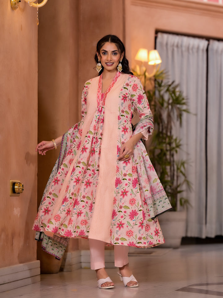 Diti Apricot Full Schiffli Pure Cotton Suit Set