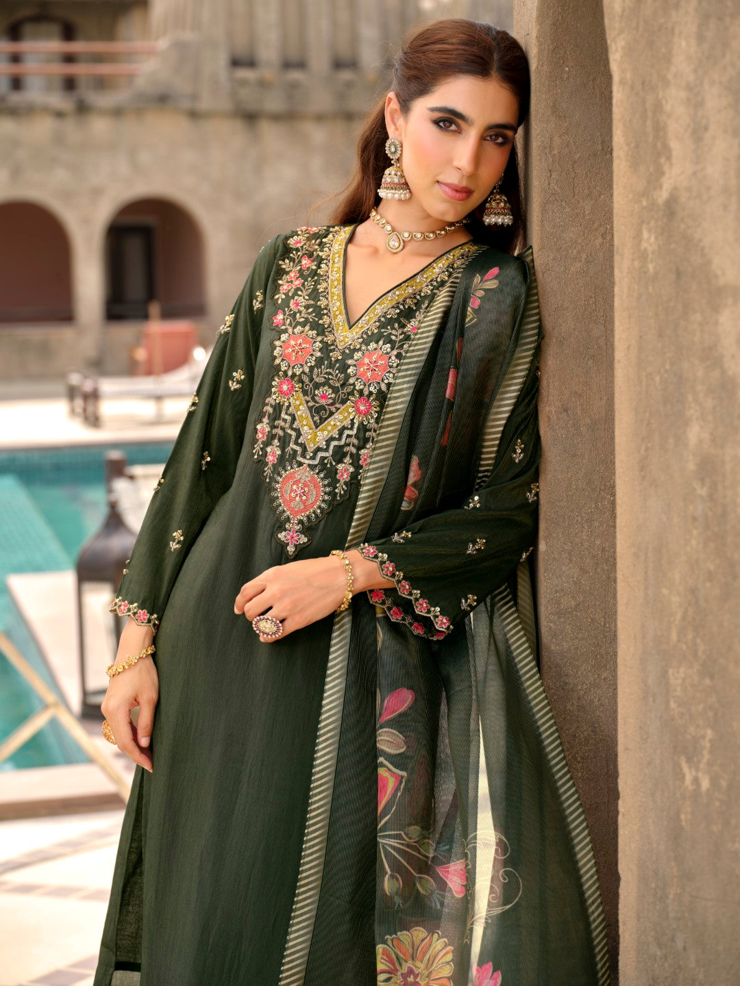 Vishesh moss full work suit set