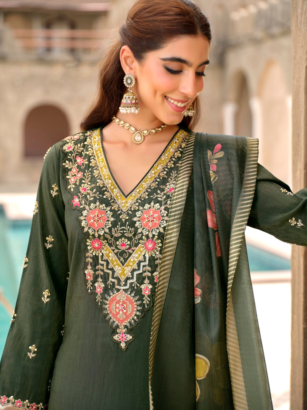 Vishesh moss full work suit set