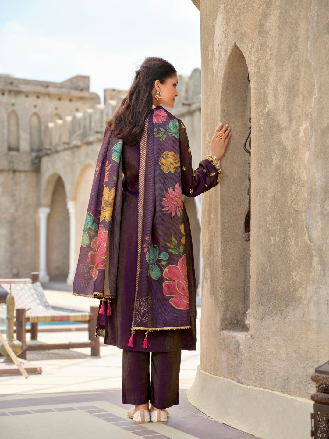 Vishesh orchid full work suit set