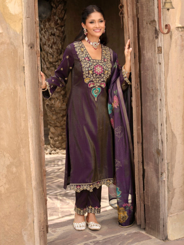 Vishesh orchid full work suit set