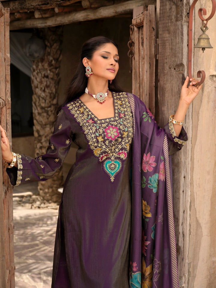 Vishesh orchid full work suit set